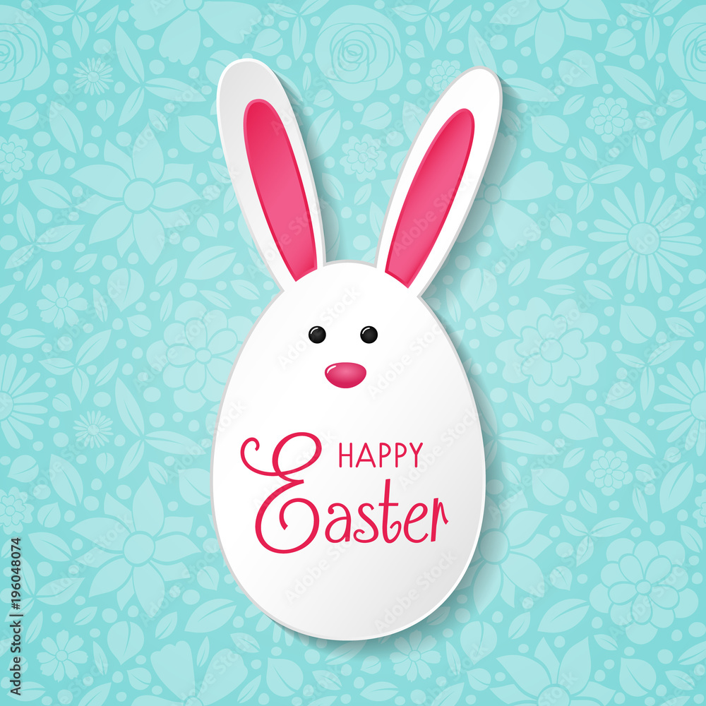 Fototapeta premium Happy Easter - card with funny egg with rabbit ears. Vector.