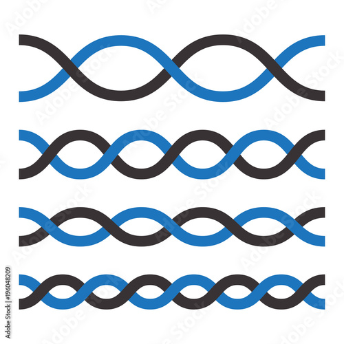 Set of black and blue loop, decor elements. Vector illustration