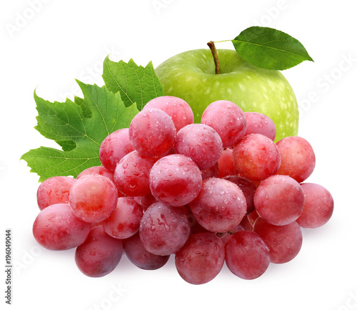 Green Apple and grapes isolated on white background