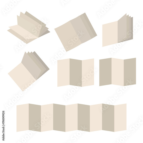 7 light paper booklets and notebooks with pages isolated on white background