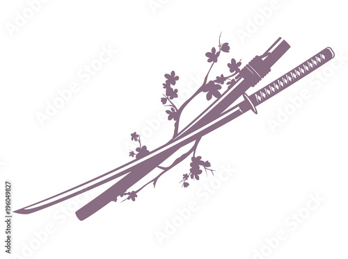 japanese katana sword and sakura flowers vector design photo