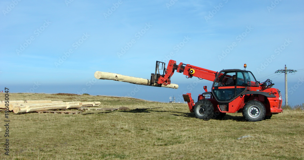 Fototapeta premium Forklift transport logs