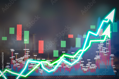 Stock market digital graph chart on LED display concept. A large display of daily stock market price and quotation. Indicator financial forex trade education background.