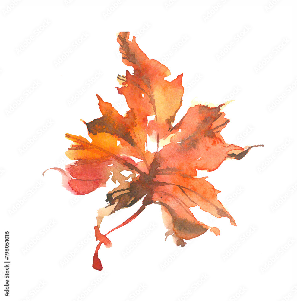 Naklejka premium Beautiful bright autumn leaf. Watercolor autumn leaf. Watercolor background.
