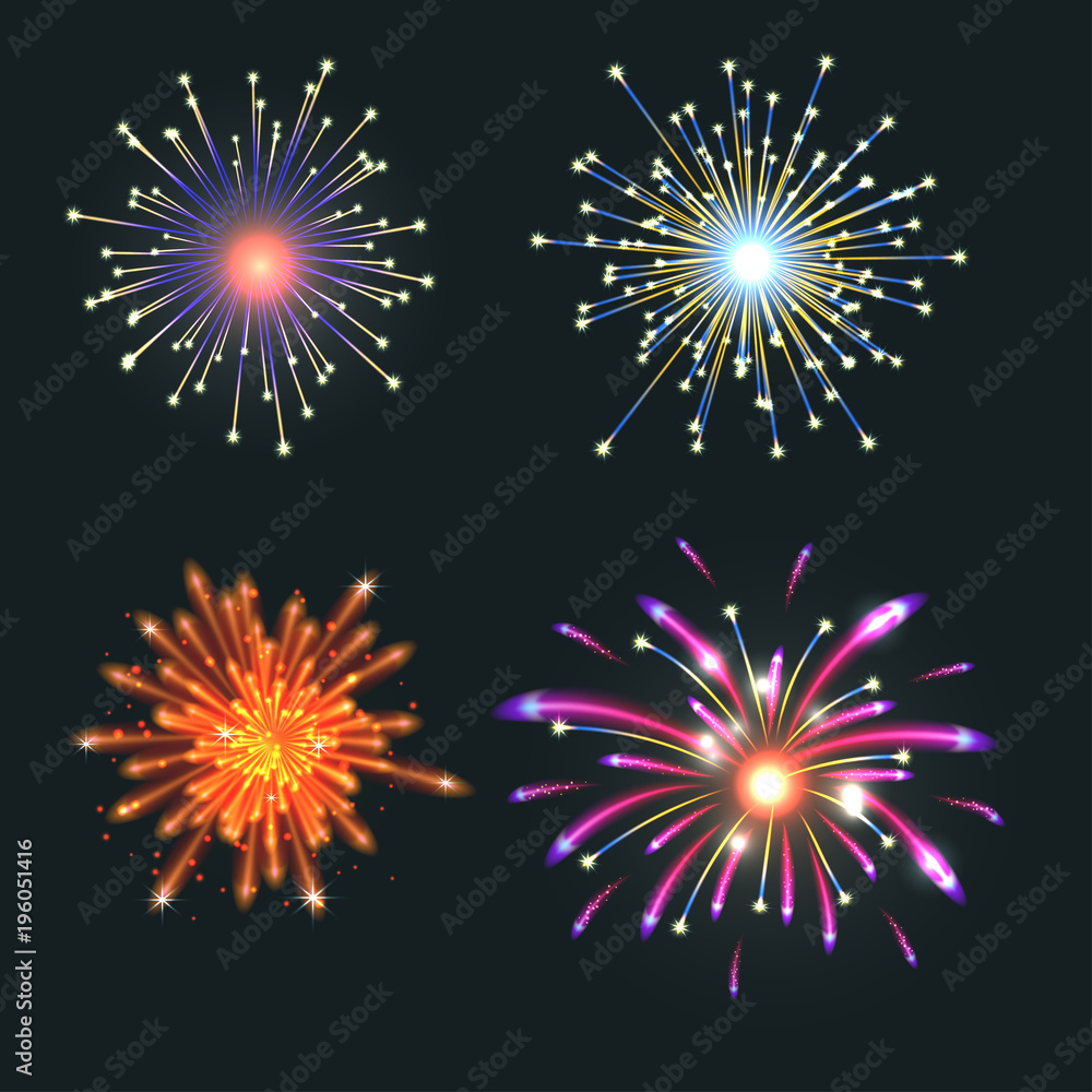 Fototapeta premium Firework vector illustration celebration holiday event night explosion light festive party