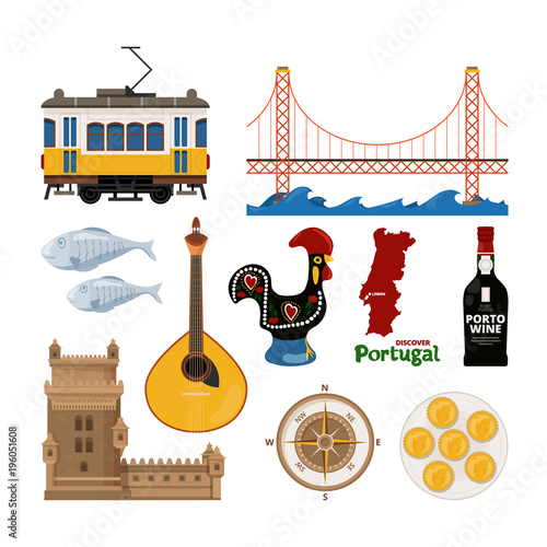 Portuguese vector icon set in flat style