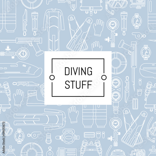 Vector underwater diving linear style background with place for text