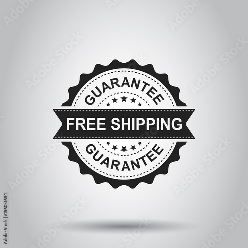 Free shipping grunge rubber stamp. Vector illustration on white background. Business concept guarantee free delivery stamp pictogram.
