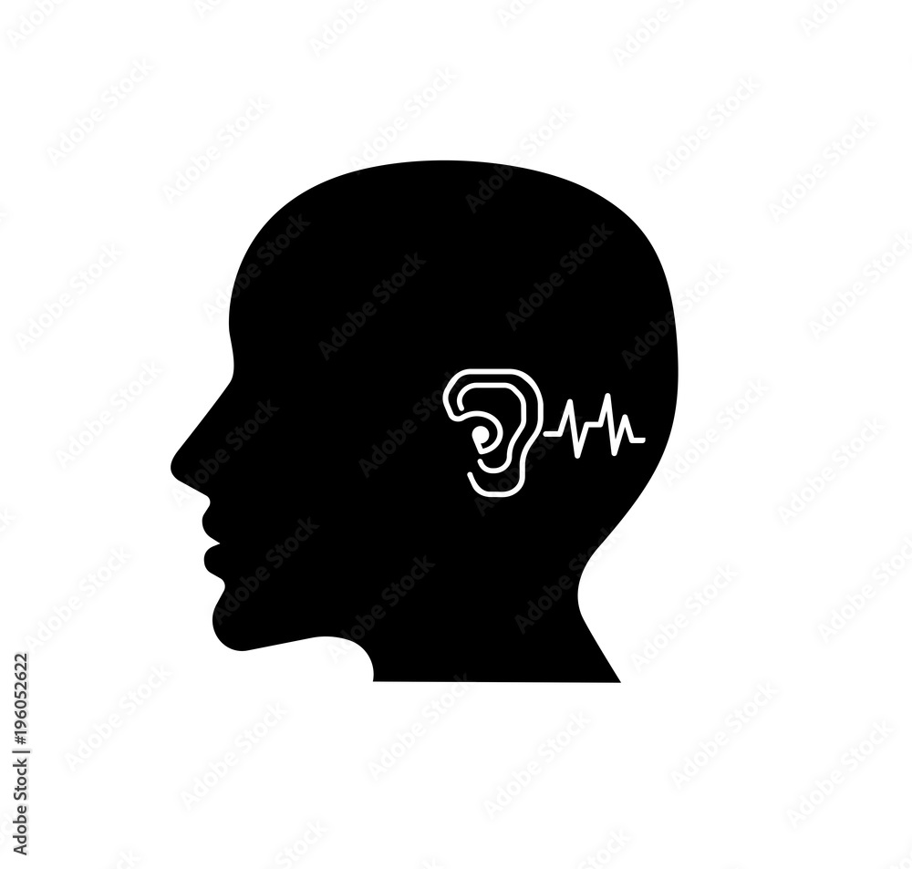 Hearing loss.Vector Icon image for hearing or listening loss.Anatomy, audiologist.logo concept. ENT logo template clinic.hearing aid Hearing loss.Vector Icon image for hearing or listening loss.Anatomy, audiologist.logo concept. ENT logo template clinic.hearing aid