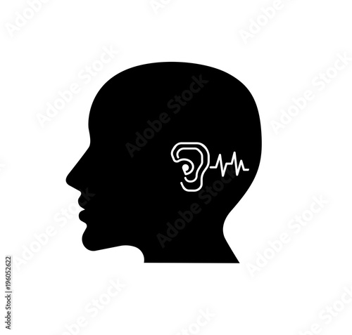 Hearing loss.Vector Icon image for hearing or listening loss.Anatomy, audiologist.logo concept. ENT logo template clinic.hearing aid