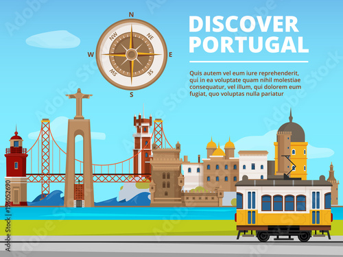 Wallpaper Mural Urban landscape of lisabon portugal. Culture objects set
