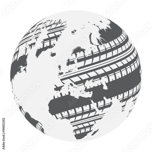 World map tire tracks