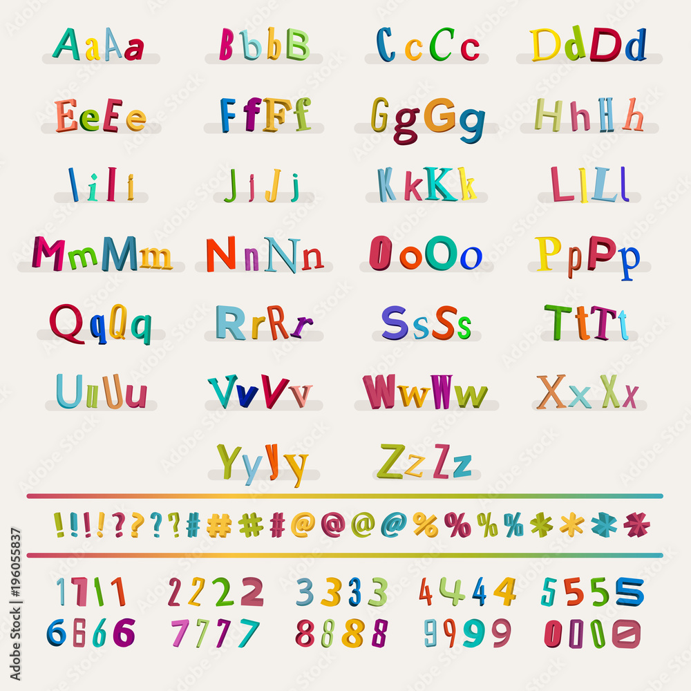 Different Types Of English Alphabet Letters Numbers And Signs 3d Vector Alphabet Stock 