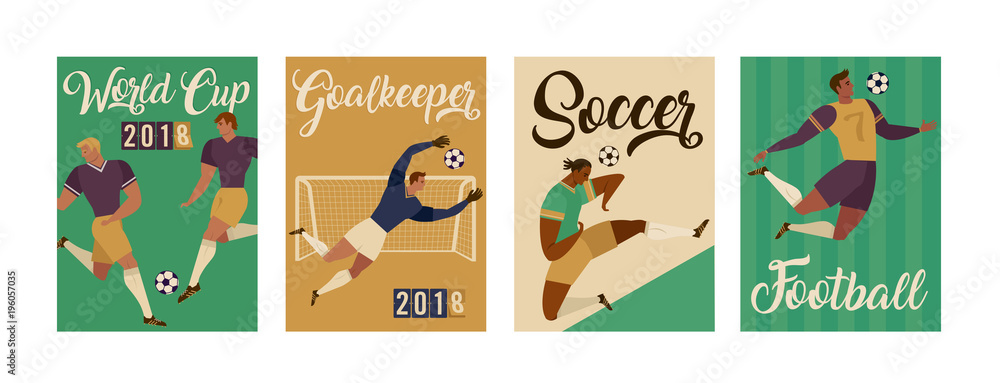Football soccer player set posters of characters vector illustration