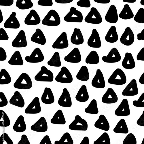 Hand drawn seamless repeating pattern with abstract shapes brush strokes in black and white