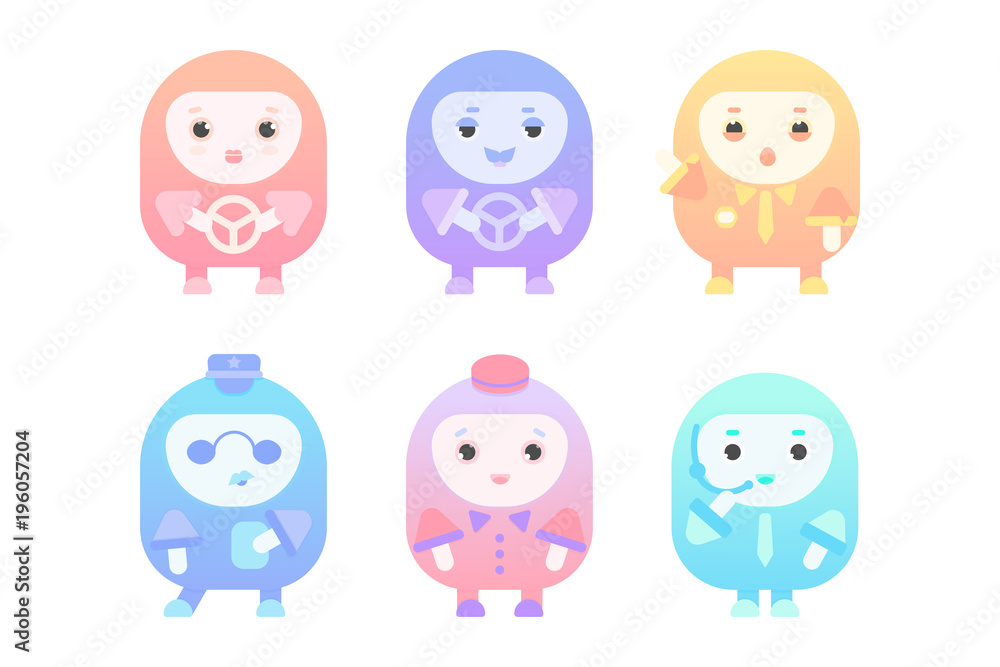 Six parking/driving mascots Six parking/driving mascots