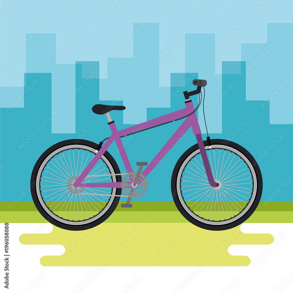 Fototapeta premium bicycle vehicle with cityscape background vector illustration design