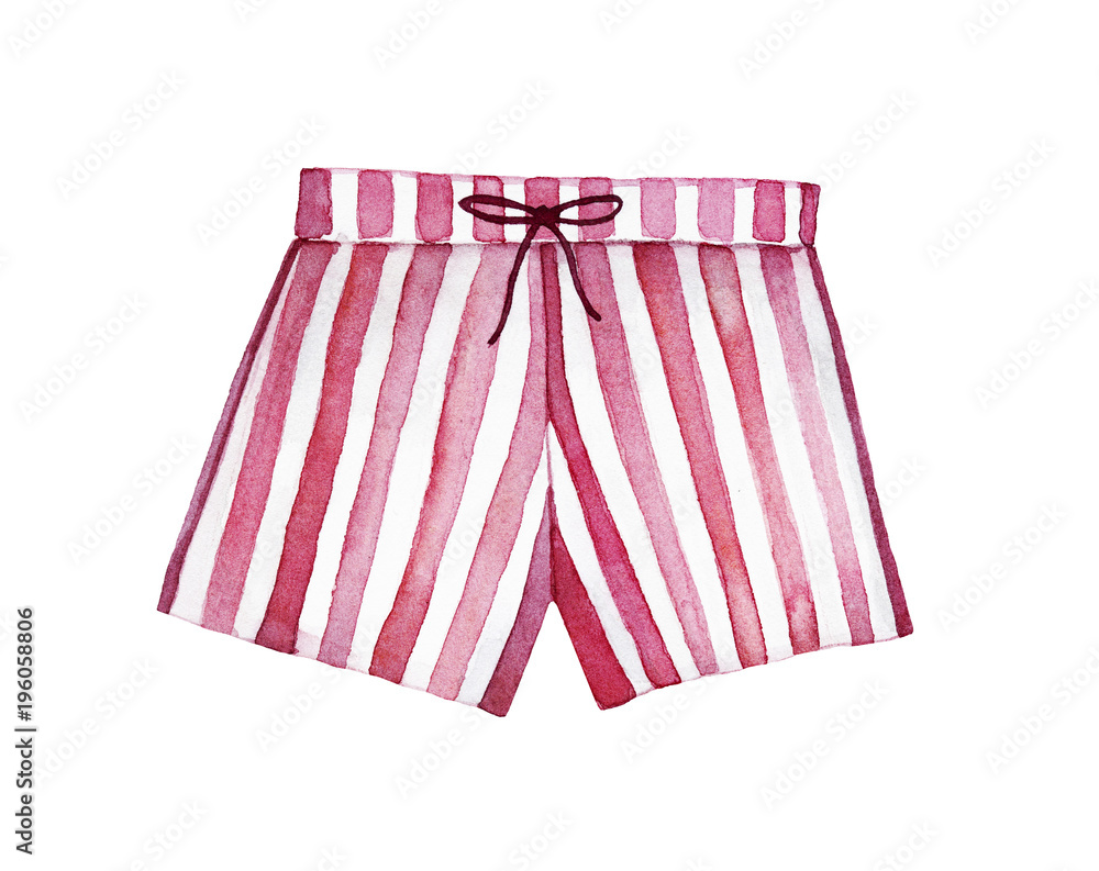 Womens pajama shorts watercolour. Pink stripe color, classic style, silky  soft fabric, top view. Cute small nightwear clothes. Hand drawn water  colour graphic picture on white background, isolate. Illustration Stock |  Adobe