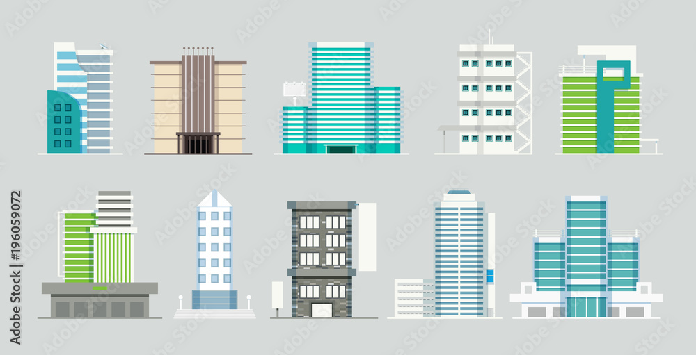 Residential and office buildings with gray backdrops. Residential and office buildings with gray backdrops.