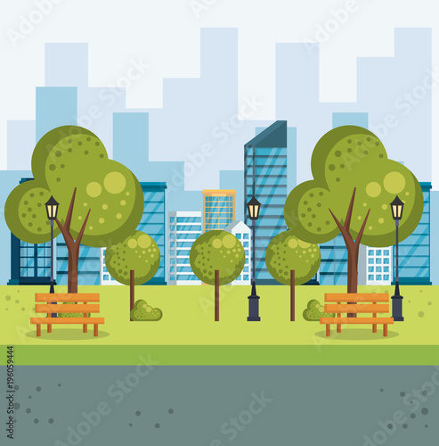 park urban cityscape scene vector illustration design