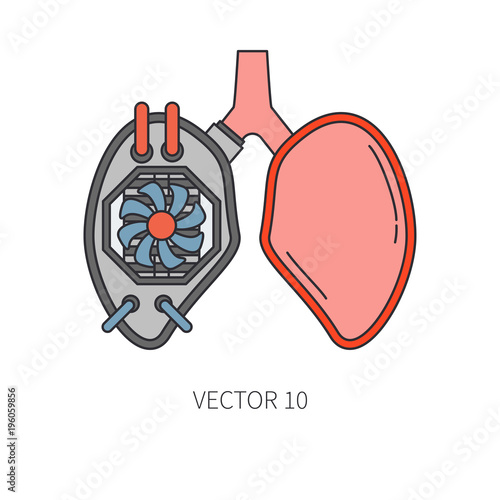 Bionic lungs and trachea prosthesis line icon. Bionic prosthesis. Biotechnology futuristic medicine. Future technology. Medical artificial mechanical robot implant sign and symbol. Transplantation.