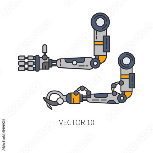 Bionic robot arm prosthesis line icon set. Bionic prosthesis limb. Biotechnology futuristic medicine. Future technology. Medical artificial mechanical robot implant sign and symbol. Transplantation.