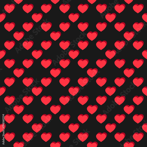 Vector flat hearts seamless pattern. Red and black. Sexy love romantic theme