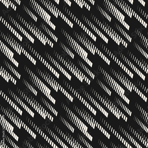 Abstract geometric seamless pattern with diagonal fading lines, tracks, halftone stripes. Extreme sport style illustration, urban art. Trendy minimal black and white background texture. Stock vector
