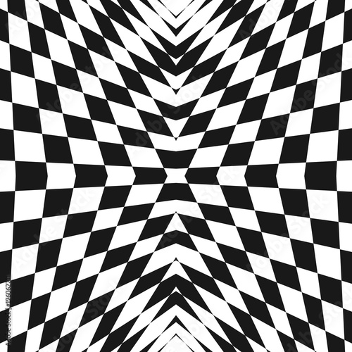 Vector black and white geometric checkered abstract pattern. 3D optical effect