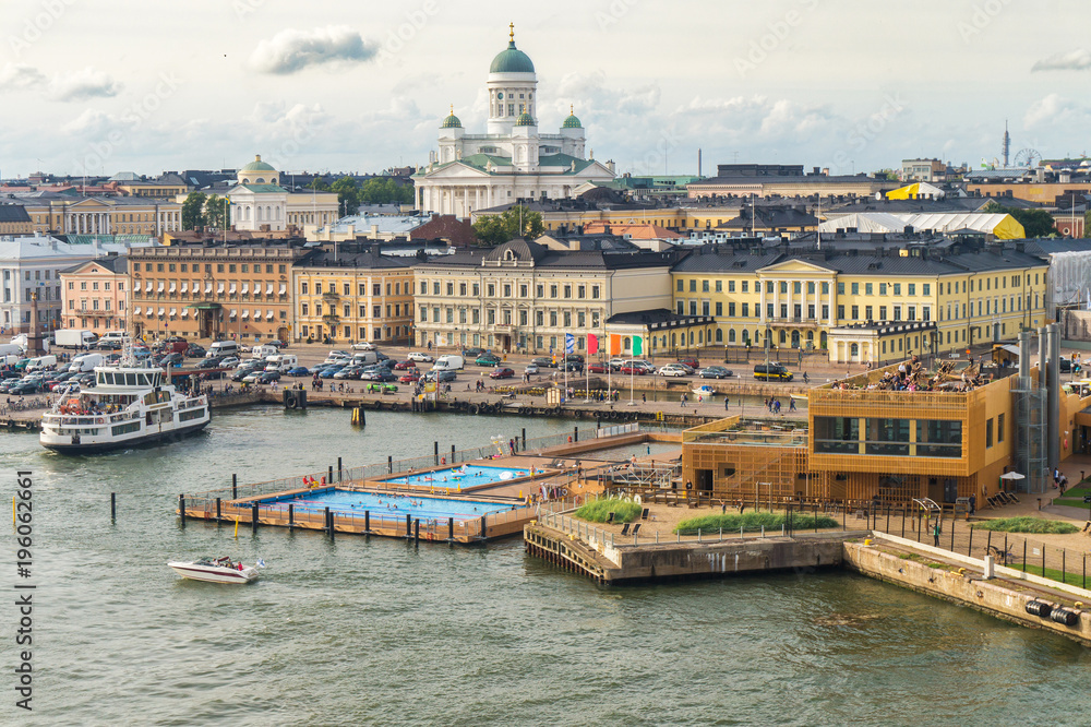 Helsinki cityscape. View from sea