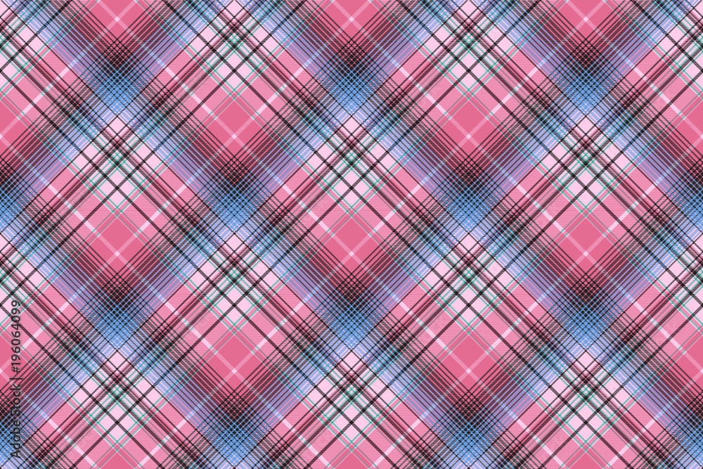 Blue pink abctract check plaid seamless pattern