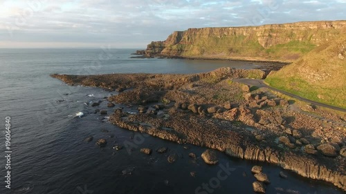 Flying Low Over Giants Causeway Ireland at Sunrise