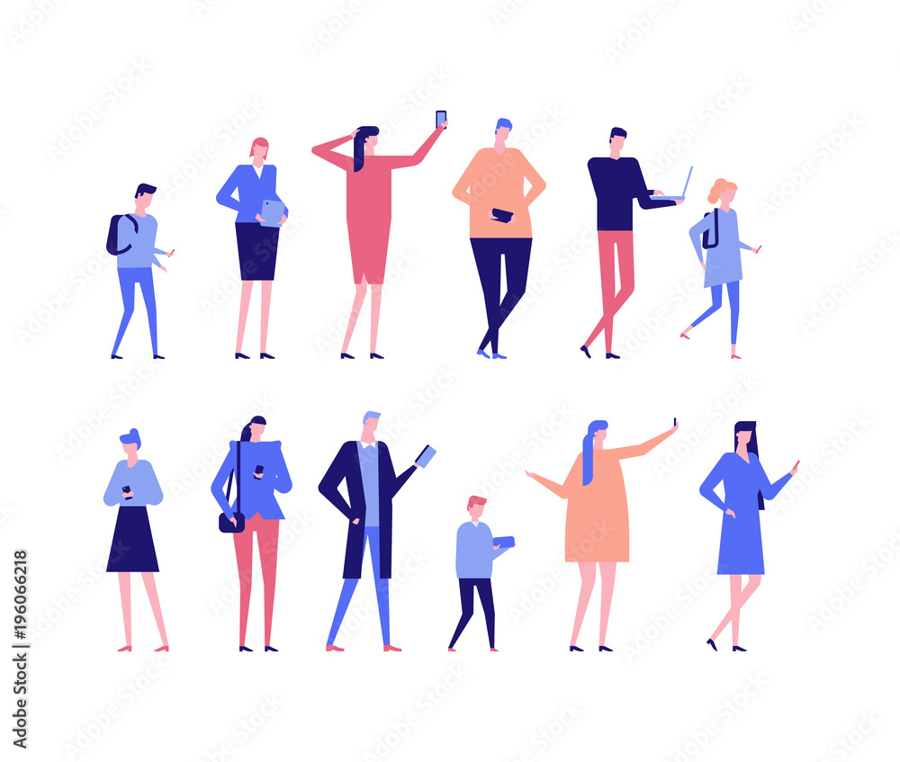 People with gadgets - flat design style set of isolated characters People with gadgets - flat design style set of isolated characters