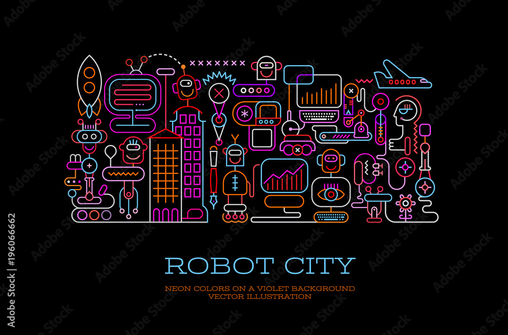 Obraz premium Robot City conceptual vector illustration