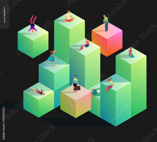 Network concept vector illustration - scheme showing users connection and interaction blockchain
