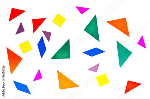 pieces of bright paper for puzzle on white office background top view pattern