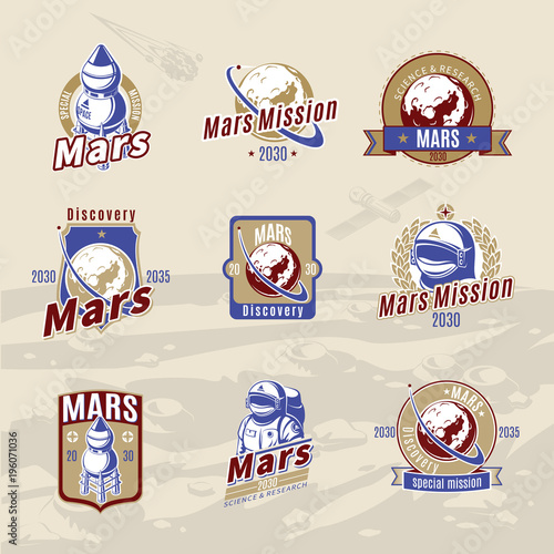 Vintage Colored Mars Exploration Labels Set