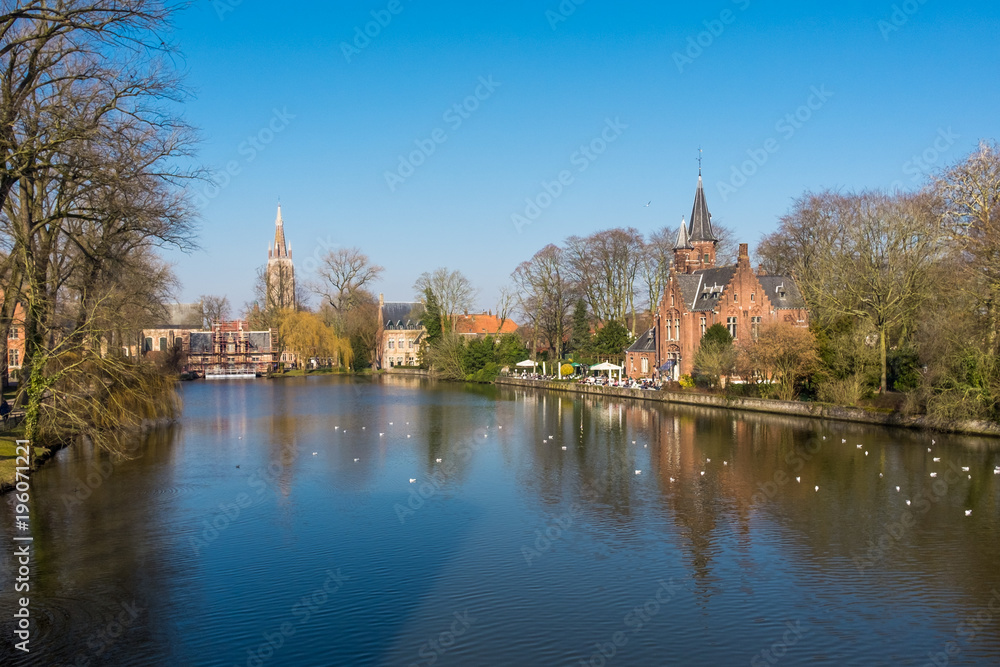 View on the so-called Lake of Love (Minnewater) in the centre of Bruges