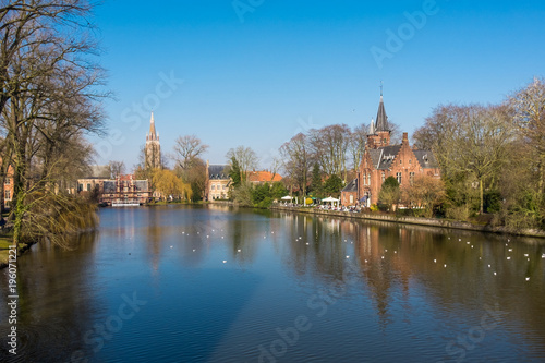View on the so-called Lake of Love (Minnewater) in the centre of Bruges