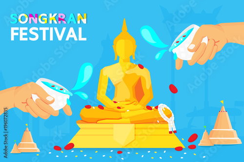 Thailand Songkran Festival Is the new year of Thailand . Most people prefer to go to the temple to Sprinkle water on to a Buddha Statue