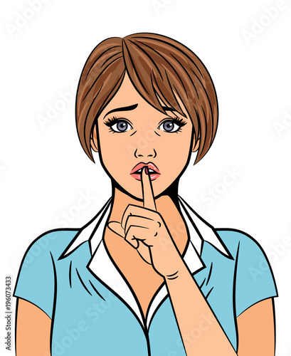 Beautiful woman with silent hand sign