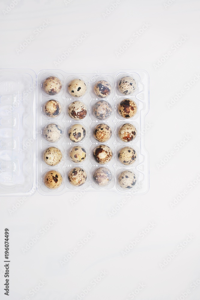quail eggs lie in a plastic tray on a white background. preparation for Easter quail eggs lie in a plastic tray on a white background. preparation for Easter