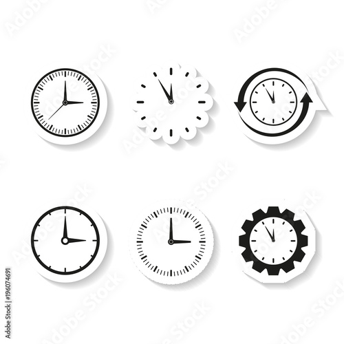 Work time clocks set sticker icons