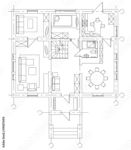 Standard living room furniture symbols set