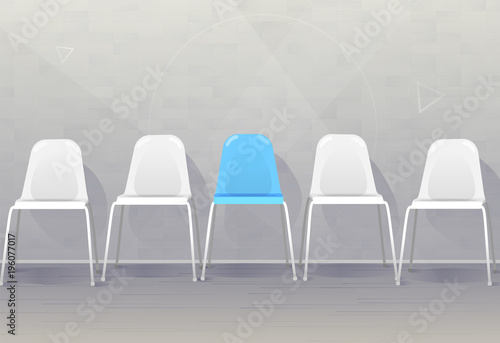 Job recruiting concept banner. Vacant chairs near office wall