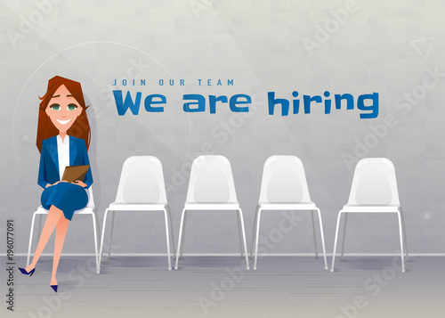 Human resources interview recruitment. Young businesswoman sitting on the chair