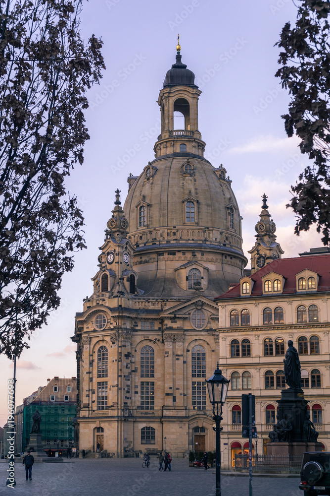 Fototapeta premium Frauenkirche Dresden at sunset, Germany.