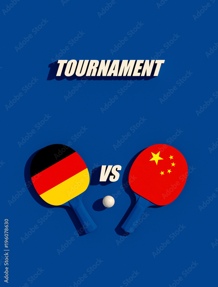 Two table tennis or ping pong rackets and ball tournament poster design  Germany versus China 3d illustration ilustración de Stock | Adobe Stock