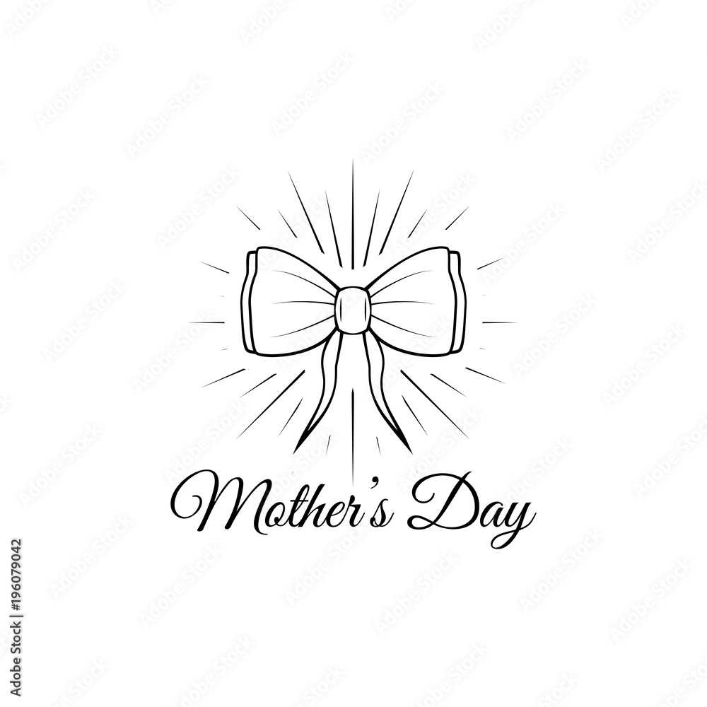 Fototapeta premium Mother s day card with bow and ribbon. Vector illustration. Happy mother s day text.
