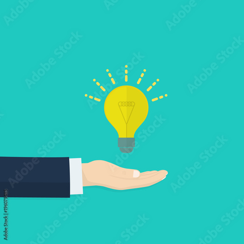 Hand holds light bulb. Modern flat design graphics for web sites, web banners, infographics.